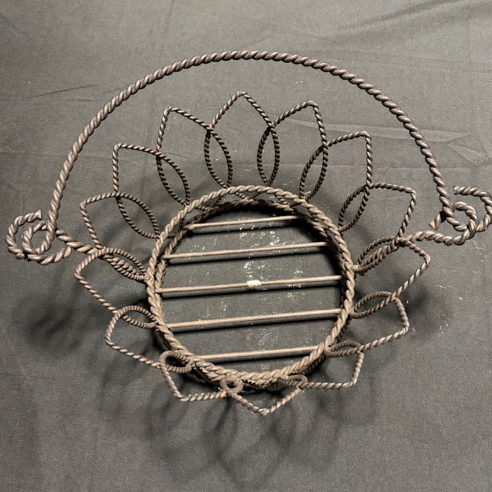 Vintage Wrought Iron Sunflower Basket Twisted Wire Bronze Cottagecore Decor
